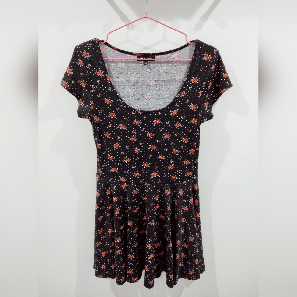 Red and Orange Floral Cap Sleeve Midi Dress